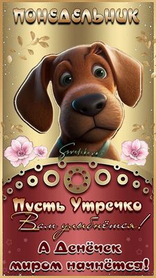 Открытка «С добрым утром»: Понедельник: Пусть утречко Вам улыбнётся!. Тэги: животное, пожелание, отличное настроение…