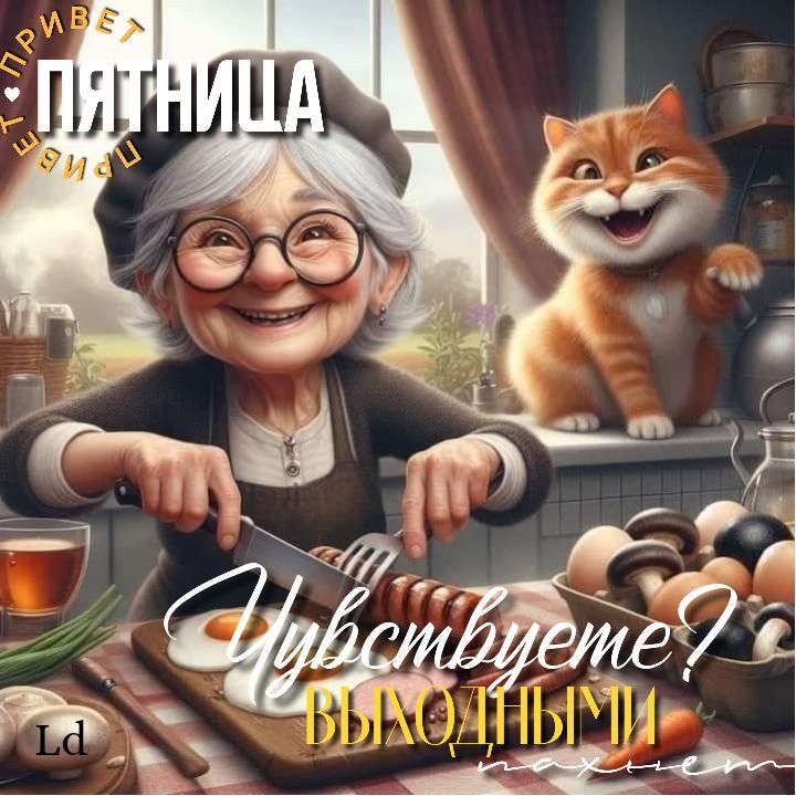 Открытка «С добрым утром»: Пятница, с добрым утром! Чувствуете запах выходных?. Тэги: кот, животное, пожелание…