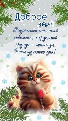 Открытка «С добрым утром»: Доброе зимнее утро с милым пушистым котом. Тэги: кот, животное, пожелание, позитивная…