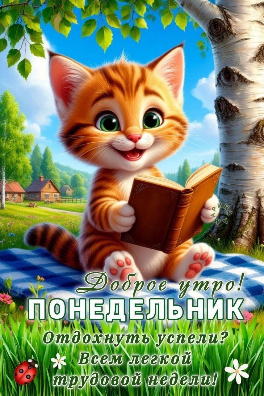 Открытка «С добрым утром»: С добрым утром, понедельник! Котёнок и легкой недели. Тэги: кот, животное, пожелание…