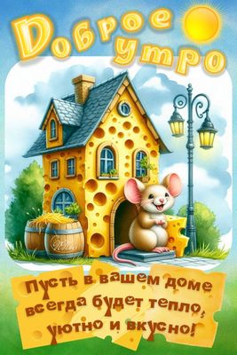 Открытка «С добрым утром»: Доброе утро: тепло, уют и вкус в каждом доме!. Тэги: животное, пожелание, позитивная…