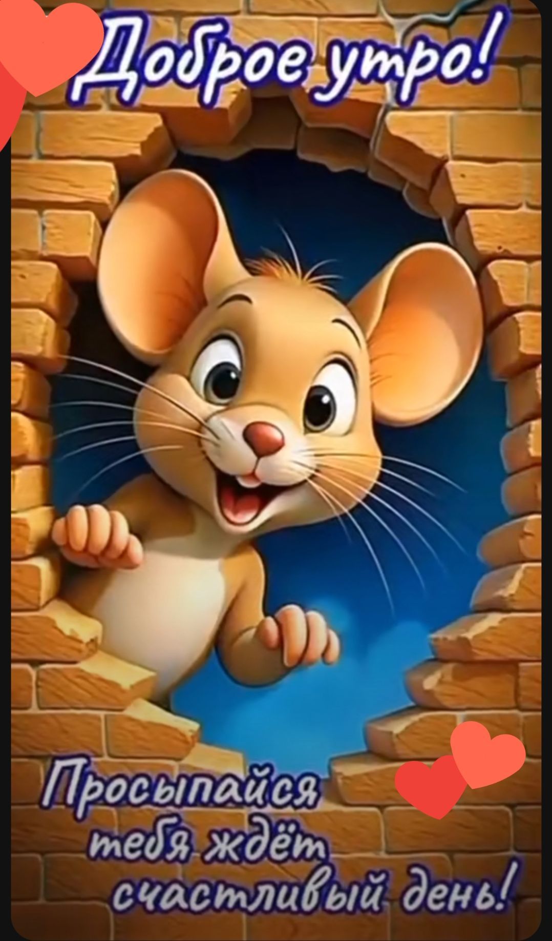 Открытка «С добрым утром»: С добрым утром: милый мышонок желает счастливого дня!. Тэги: животное, пожелание, позитивн…