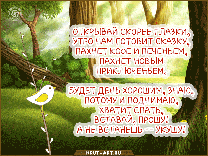 Открытка «С добрым утром»: Просыпайся! Утро пахнет кофе и приключениями. Тэги: пожелание, хорошего дня, юмор, приколь…