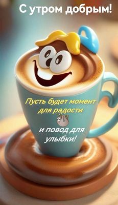 Открытка «С добрым утром»: С добрым утром: кофе, улыбка и повод для радости!. Тэги: животное, пожелание, прикольная…