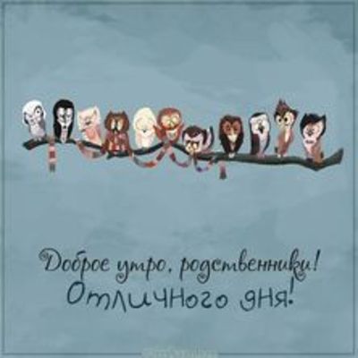 Открытка «С добрым утром»: Доброе утро, родственники! Отличного дня!. Тэги: пожелание, прикольная, шарф, утро, красив…