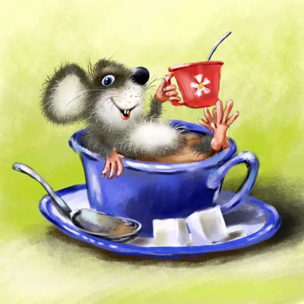 Открытка «С добрым утром»: Мышонок в чашке: Забавное доброе утро!. Тэги: животное, пожелание, позитивная, отличное на…