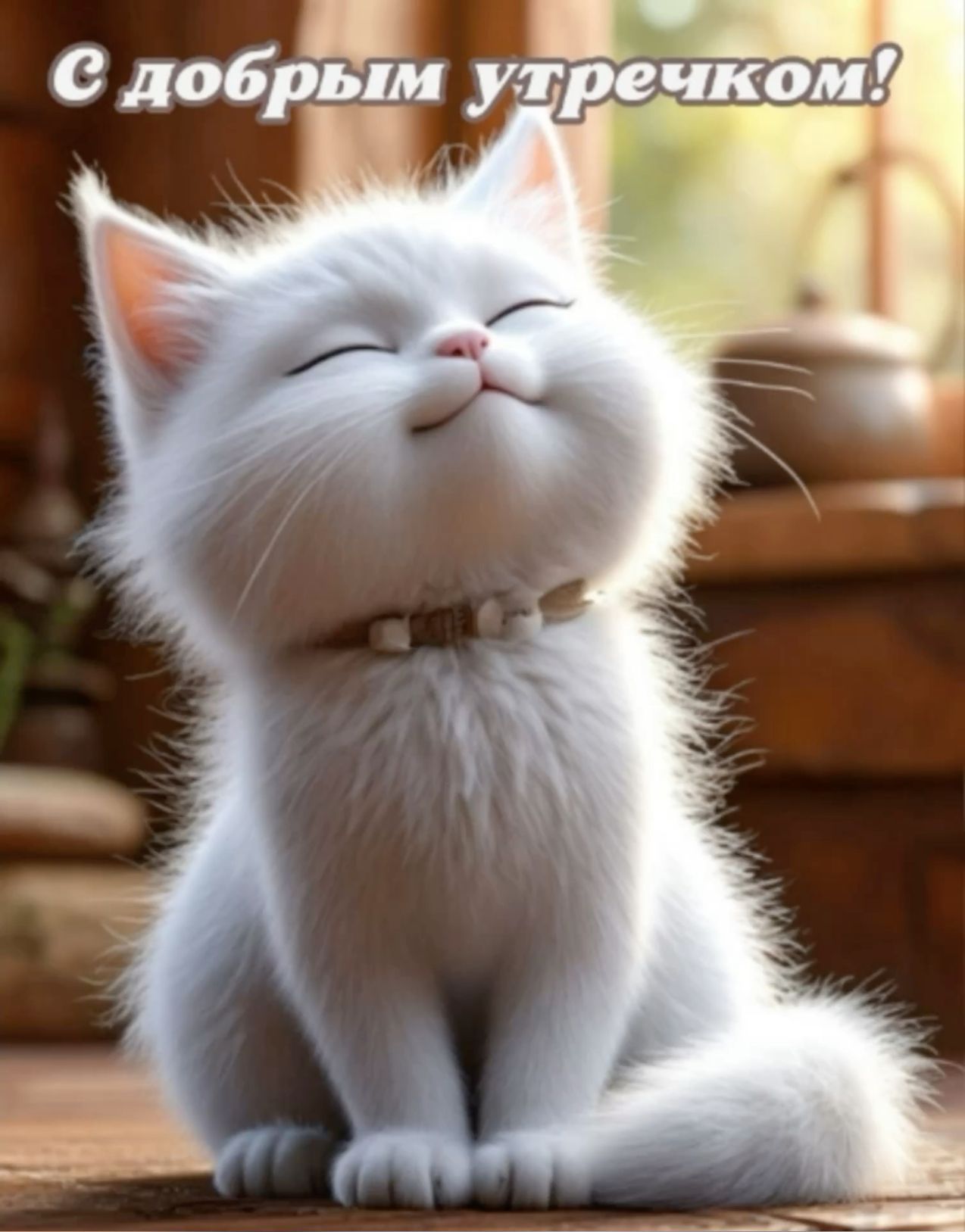 Открытка «С добрым утром»: Пушистое доброе утречко от котика!. Тэги: кот, животное, пожелание, улыбка, утро, друг…