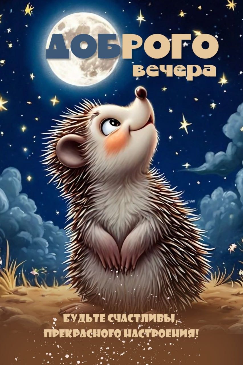 Открытка «С добрым утром»: Доброе утро от милого ёжика под луной!. Тэги: животное, пожелание, улыбка, позитив, нежнос…