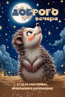 Открытка «С добрым утром»: Доброе утро от милого ёжика под луной!. Тэги: животное, пожелание, улыбка, позитив, нежнос…