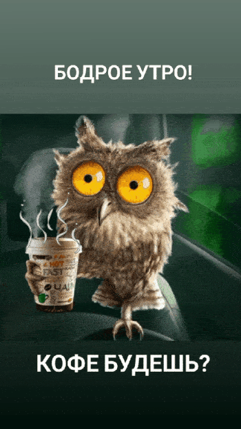 Открытка «С добрым утром»: Бодрое утро! Сова и ароматный кофе.. Тэги: животное, пожелание, позитивная, юмор, прикольн…