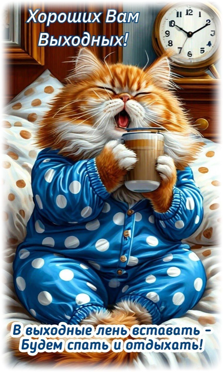 Открытка «С добрым утром»: С добрым утром! Выходной, спим и отдыхаем. Тэги: кот, животное, пожелание, позитивная…