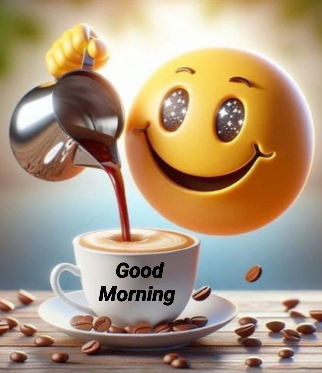 Открытка «С добрым утром»: Улыбка и кофе для бодрого доброго утра!. Тэги: пожелание, отличное настроение, улыбка, утро…