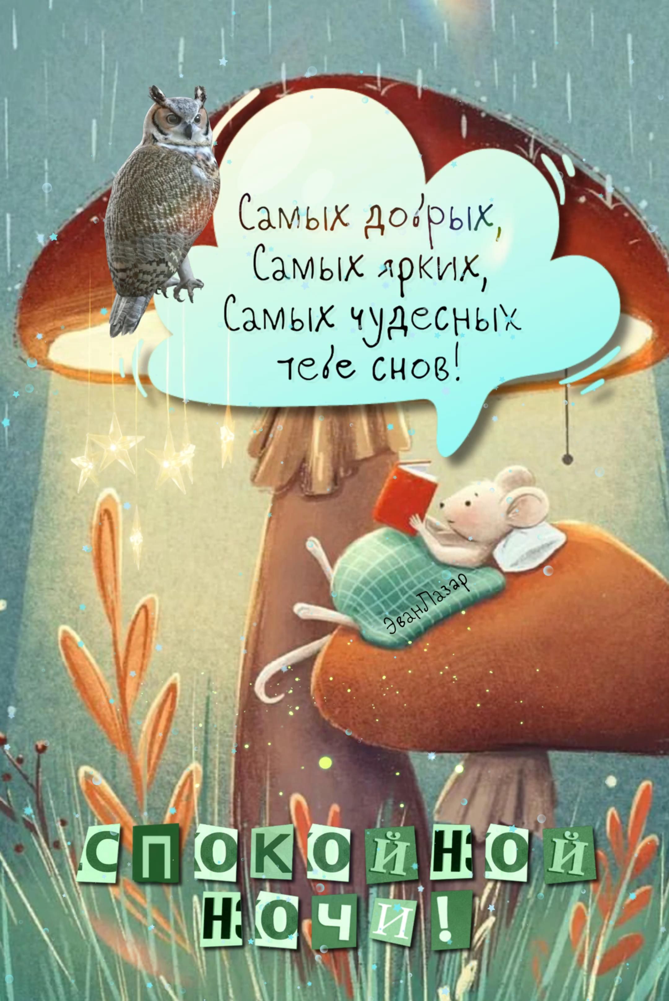 Открытка «С добрым утром»: Чудесных снов и доброй ночи!. Тэги: животное, пожелание, позитивная, красивая, уют, осень…