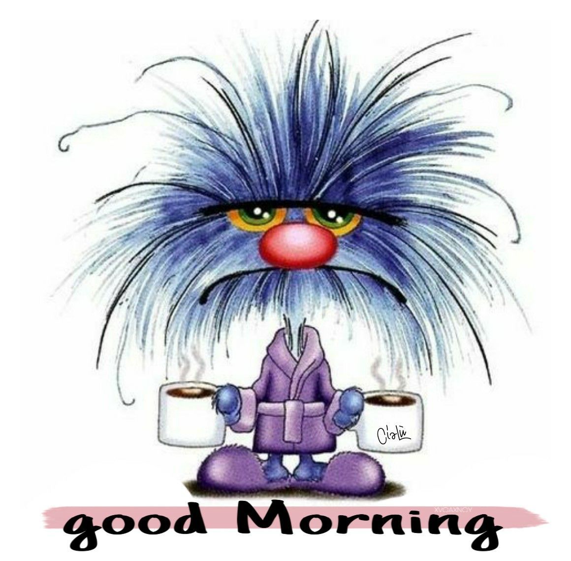 Открытка «С добрым утром»: С добрым утром! Монстрик ждет кофе. Тэги: пожелание, позитивная, юмор, прикольная, смешная…