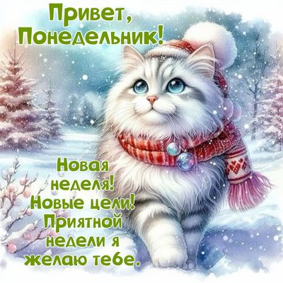Открытка «С добрым утром»: С добрым утром, Понедельник! Милый кот желает отличной недели.. Тэги: кот, животное…