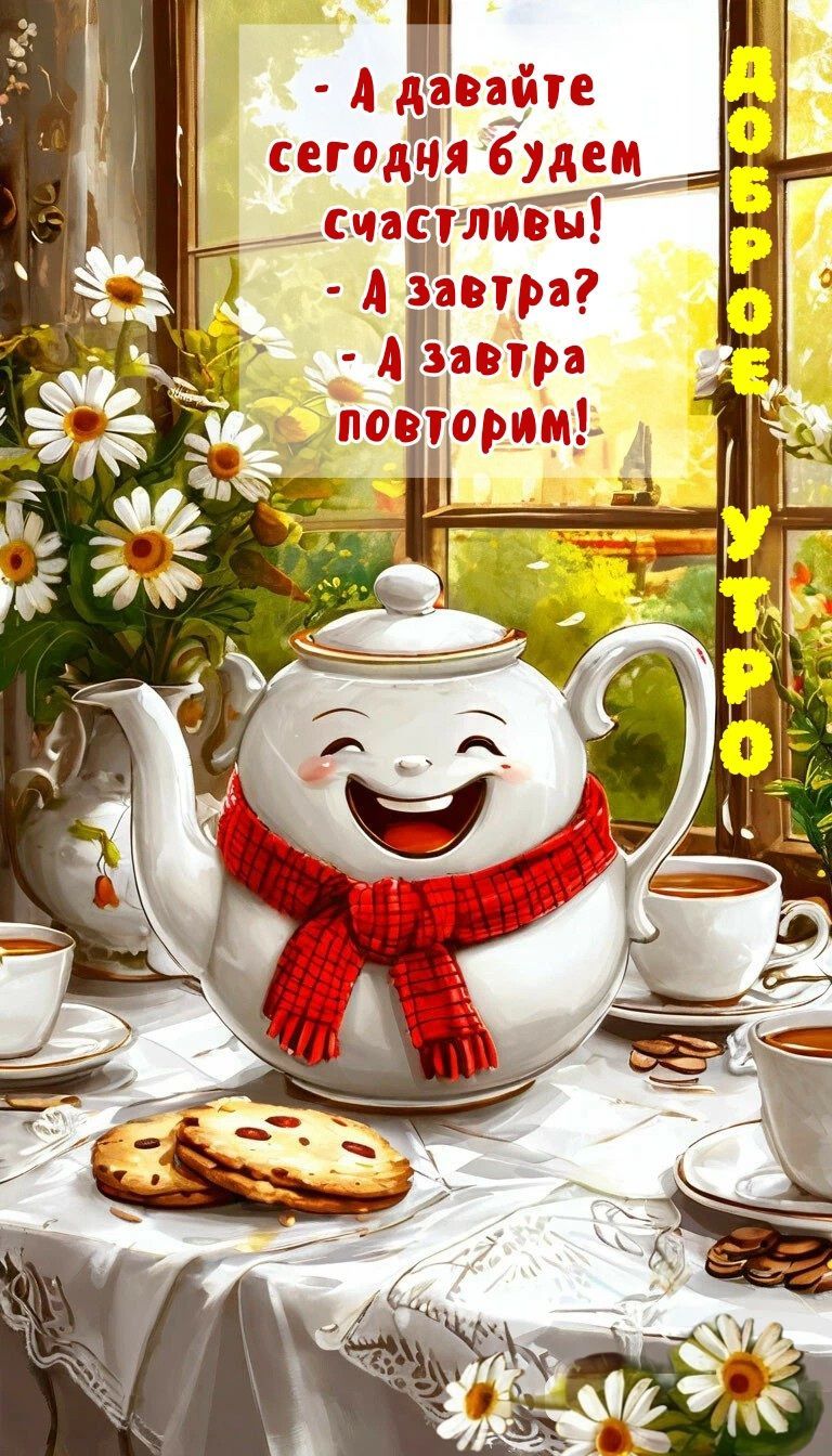 Открытка «С добрым утром»: Доброе утро: давайте будем счастливы!. Тэги: пожелание, улыбка, шарф, утро, красивая…