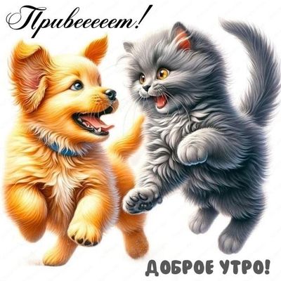 Открытка «С добрым утром»: Доброе утро: привет от милых пушистиков!. Тэги: кот, животное, пожелание, утро, позитив…