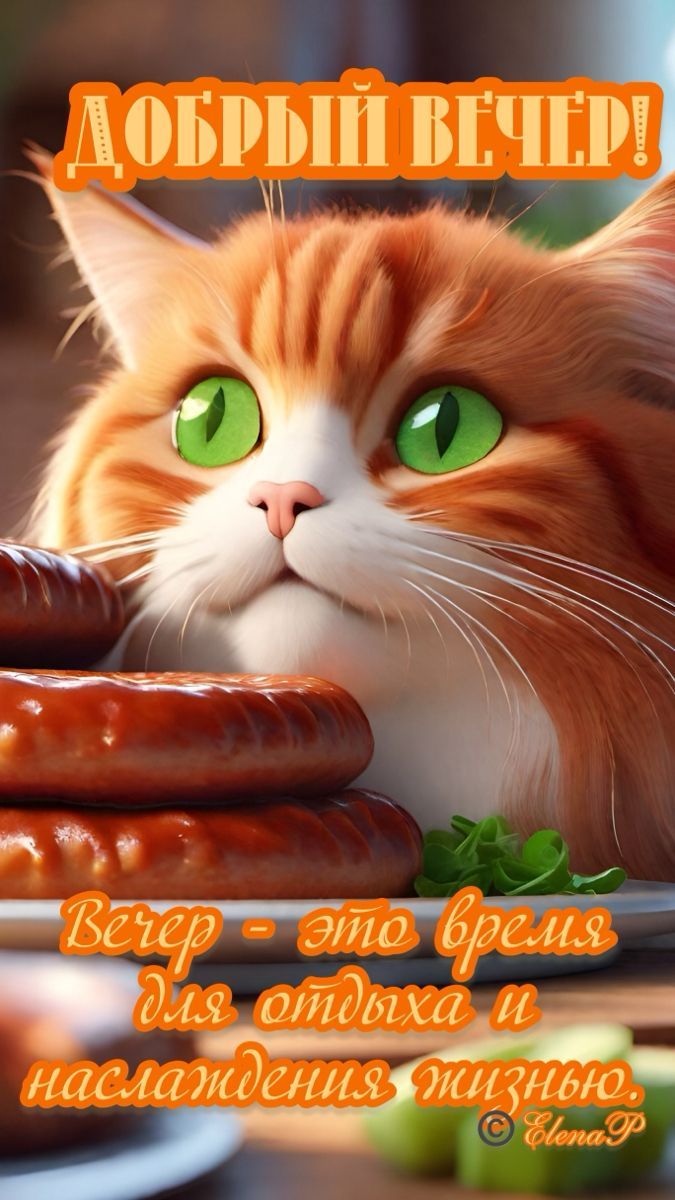 Открытка «С добрым утром»: С добрым утром: милый кот и вкусный завтрак. Тэги: кот, животное, пожелание, позитивная…