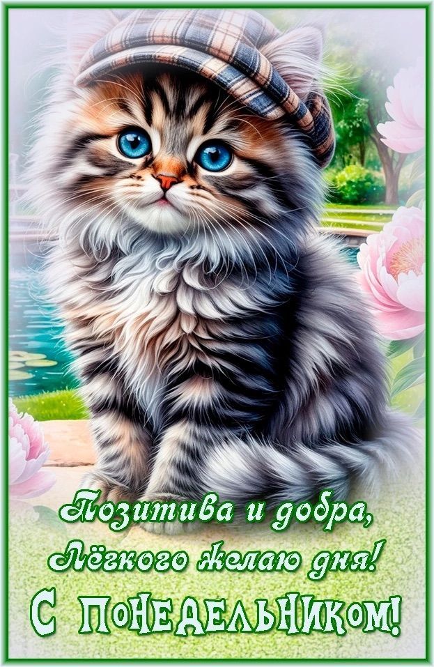 Открытка «С добрым утром»: С добрым утром! Понедельник с милым котиком. Тэги: кот, животное, пожелание, позитивная…
