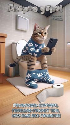 Открытка «С добрым утром»: Доброе утро! Прикольный кот шлет утренний привет. Тэги: кот, животное, пожелание, позитивн…