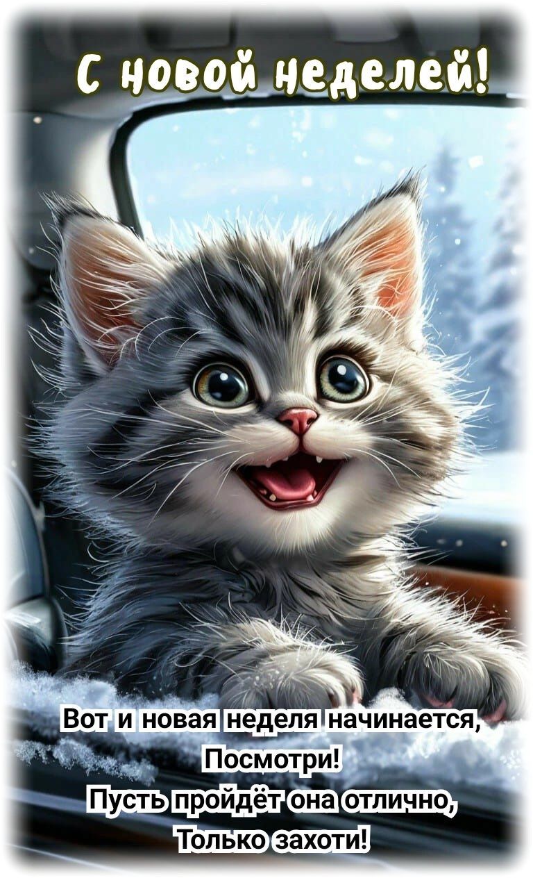 Открытка «С добрым утром»: С добрым утром! Пусть неделя будет отличной!. Тэги: кот, животное, пожелание, позитивная…
