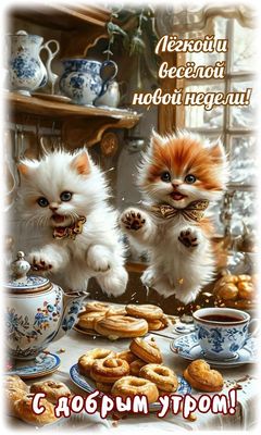 Открытка «С добрым утром»: Пушистое доброе утро и весёлой новой недели!. Тэги: кот, животное, пожелание, отличное нас…