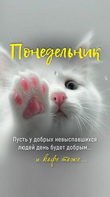 Открытка «С добрым утром»: С добрым утром, понедельник! Котик и кофе для тебя. Тэги: кот, животное, пожелание, позити…