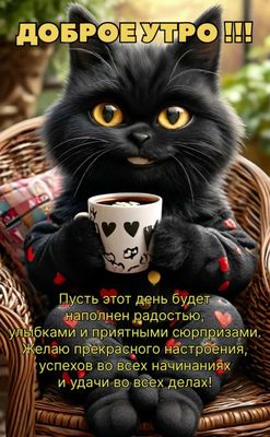 Открытка «С добрым утром»: Доброе утро с милым котиком и добрыми пожеланиями!. Тэги: кот, животное, пожелание, прикол…