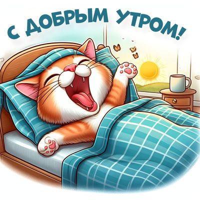 Открытка «С добрым утром»: Доброе утро: рыжий кот, солнце и позитив!. Тэги: кот, животное, пожелание, позитивная…