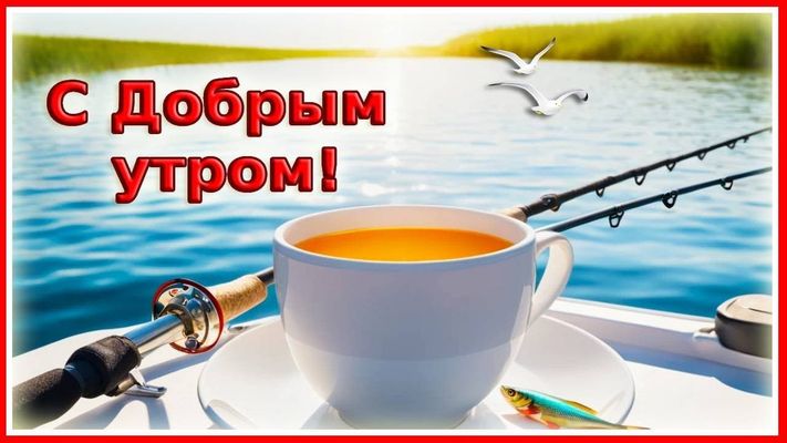 Открытка «С добрым утром»: С добрым утром! Утро на рыбалке, чай и солнце.. Тэги: пожелание, позитивная, хорошего дня…