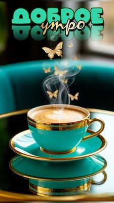 Открытка «С добрым утром»: Нежное доброе утро с бабочками и кофе. Тэги: пожелание, позитивная, отличное настроение…