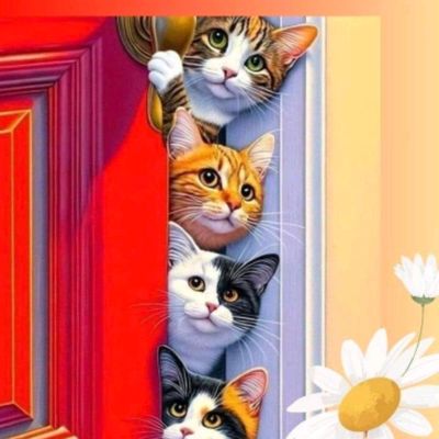 Открытка «С добрым утром»: С добрым утром: милые котики выглядывают!. Тэги: хорошего дня, кот, животное, пожелание…