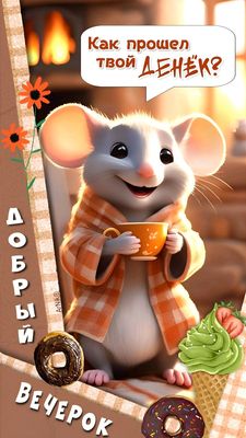 Открытка «С добрым утром»: Добрый вечерок: как прошел твой денек?. Тэги: хорошего дня, животное, пожелание, позитивная…