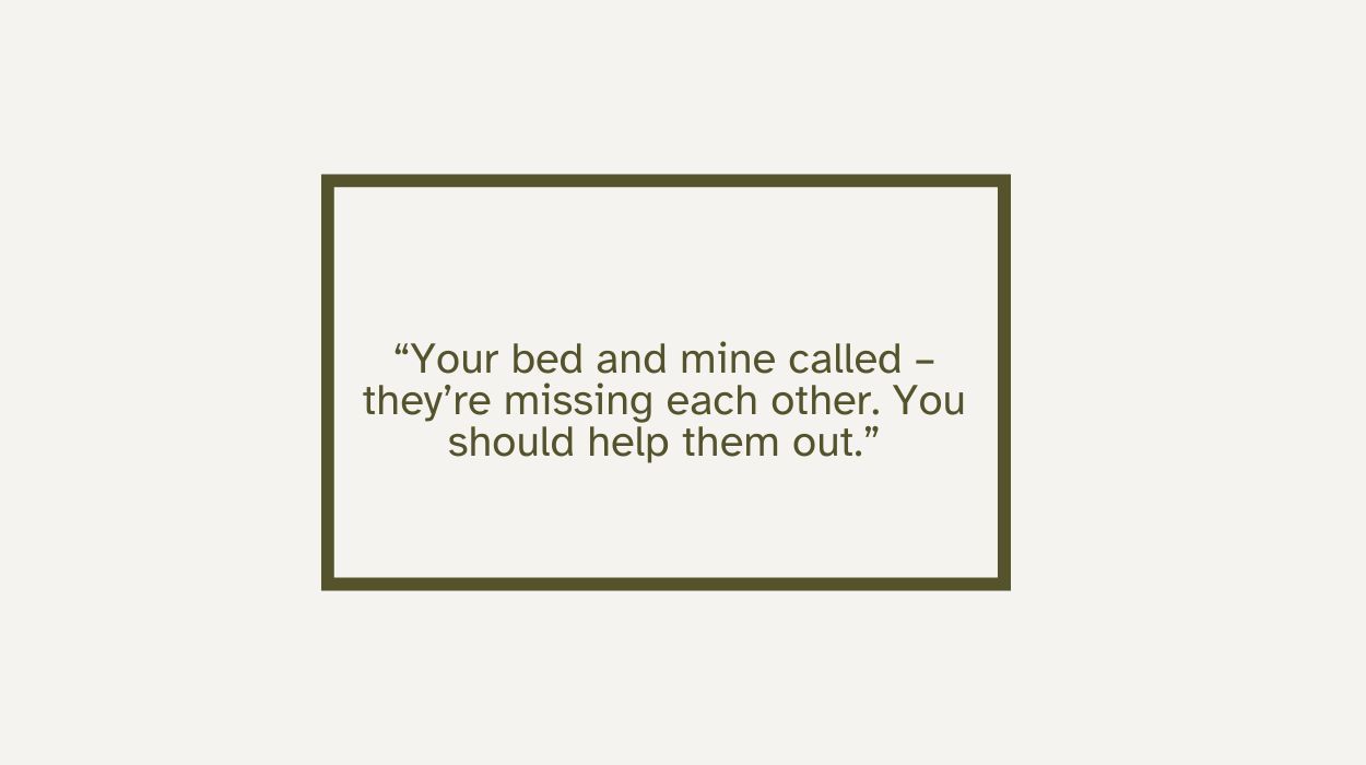 Открытка «С добрым утром»: С добрым утром! Кровати скучают по нам. Тэги: пожелание, юмор, утро, мужчина, женщина…