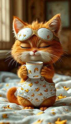 Открытка «С добрым утром»: Очаровательное доброе утро с котиком и кофе. Тэги: кот, животное, пожелание, отличное наст…