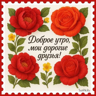 Открытка «С добрым утром»: Нежное цветочное утро для друзей. Тэги: пожелание, позитивная, отличное настроение, утро…