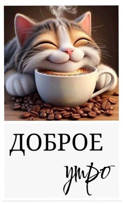 Открытка «С добрым утром»: Доброе утро с улыбкой котика и чашкой кофе. Тэги: кот, животное, пожелание, позитивная…
