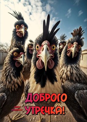 Открытка «С добрым утром»: Необычное доброе утро от взлохмаченных петухов. Тэги: Хорошего настроения, С добрым утром…