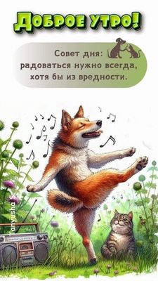 Открытка «С добрым утром»: Доброе утро! Радуйся всегда, танцуй и пой!. Тэги: кот, животное, пожелание, юмор, улыбка…