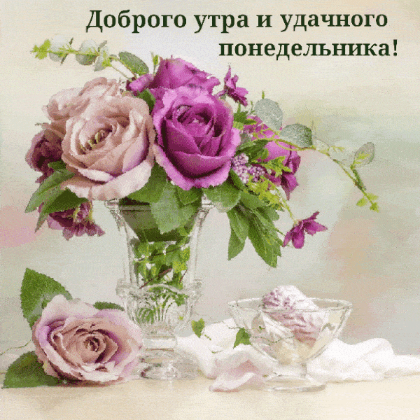 Открытка «С добрым утром»: Нежный букет: доброе утро и удачный понедельник!. Тэги: хорошего дня, пожелание, позитивная…