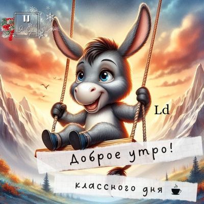 Открытка «С добрым утром»: Доброе утро: милый ослик желает классного дня. Тэги: хорошего дня, животное, пожелание…