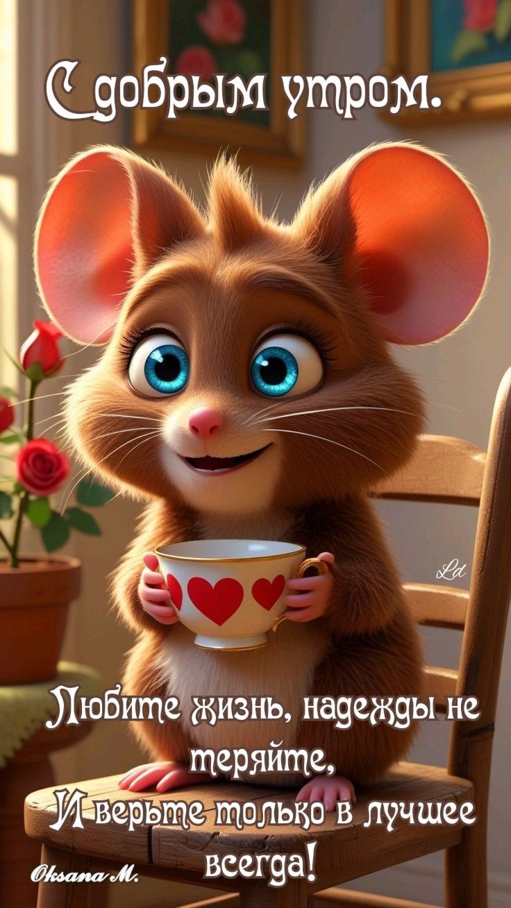 Открытка «С добрым утром»: С добрым утром: любите жизнь и верьте в лучшее!. Тэги: животное, пожелание, отличное настр…