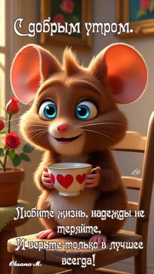 Открытка «С добрым утром»: С добрым утром: любите жизнь и верьте в лучшее!. Тэги: животное, пожелание, отличное настр…