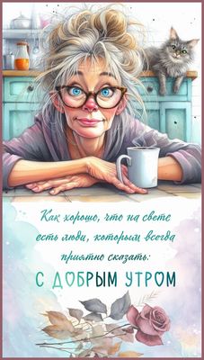 Открытка «С добрым утром»: С добрым утром! Улыбка, кот и теплый кофе. Тэги: кот, пожелание, юмор, прикольная, смешная…
