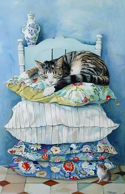 Открытка «Доброй ночи»: Доброе утро: Котик сладко спит. Тэги: Спокойной ночи, Спокойной ночи, с пожеланиями, Доброй и…