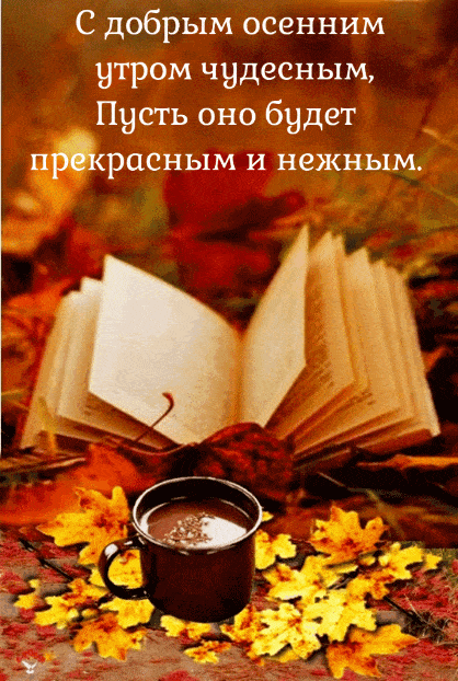 Открытка «С добрым утром»: Чудесное осеннее утро с книгой и кофе. Тэги: пожелание, утро, кофе, уют, осень, стих…