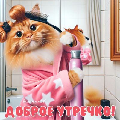 Открытка «С добрым утром»: Пушистое доброе утречко от модницы!. Тэги: кот, животное, пожелание, позитивная, отличное…