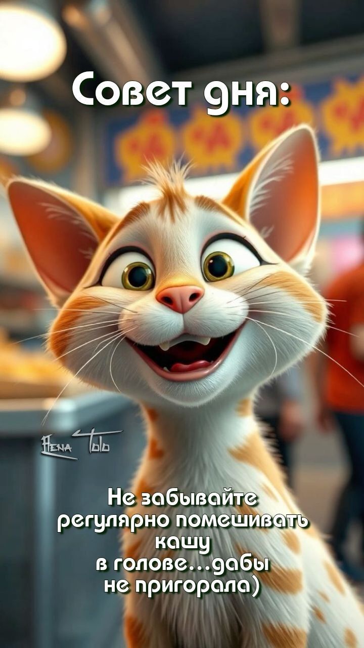 Открытка «С добрым утром»: С добрым утром! Веселый совет дня от котика. Тэги: хорошего дня, кот, животное, пожелание…