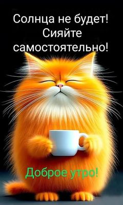 Открытка «С добрым утром»: Сияйте сами: доброе утро с пушистым котом!. Тэги: кот, животное, пожелание, юмор, прикольн…