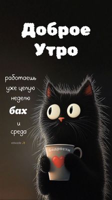 Открытка «С добрым утром»: С добрым утром! Кот, среда и доза бодрости. Тэги: хорошего дня, кот, животное, пожелание…